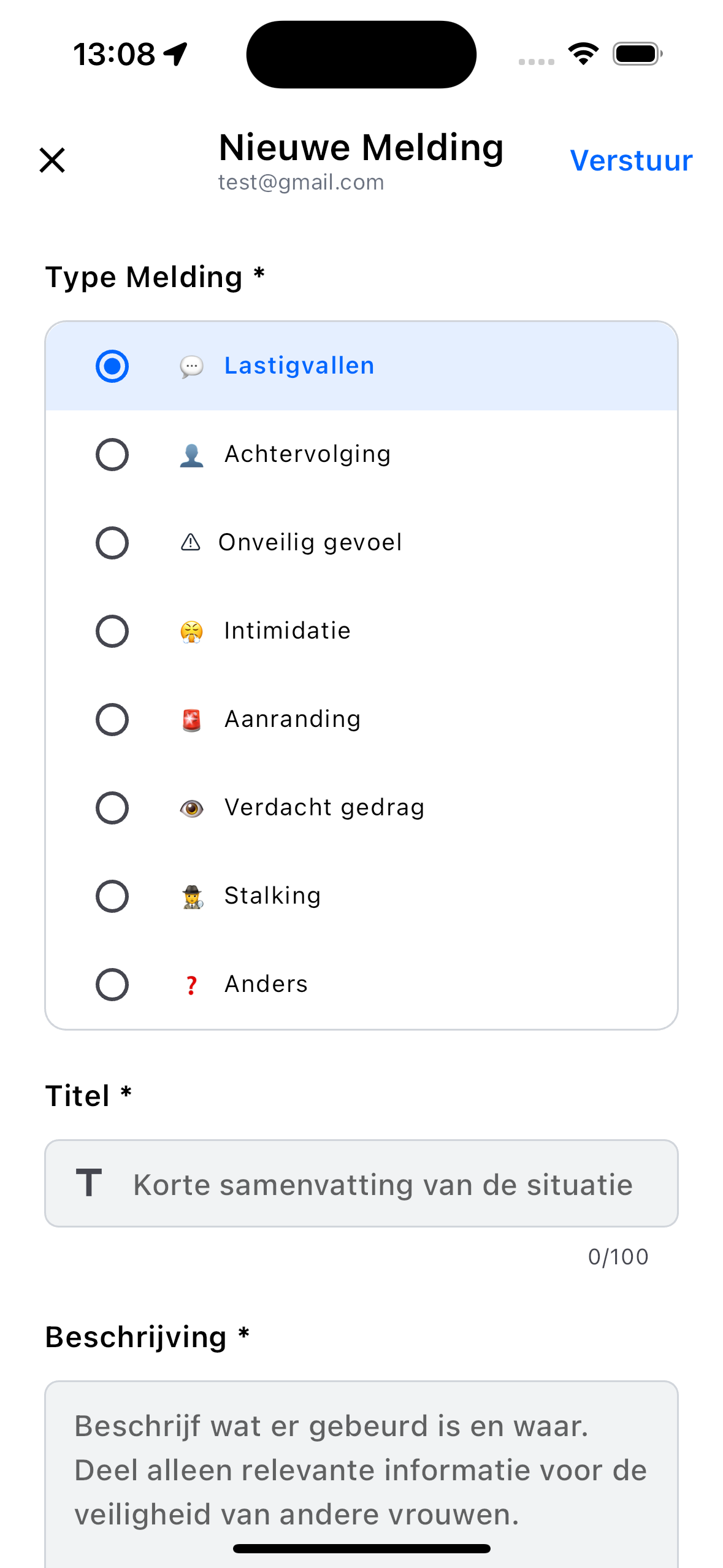 StreetSafe 3-seconden noodknop interface voor directe hulp bij onveilige situaties